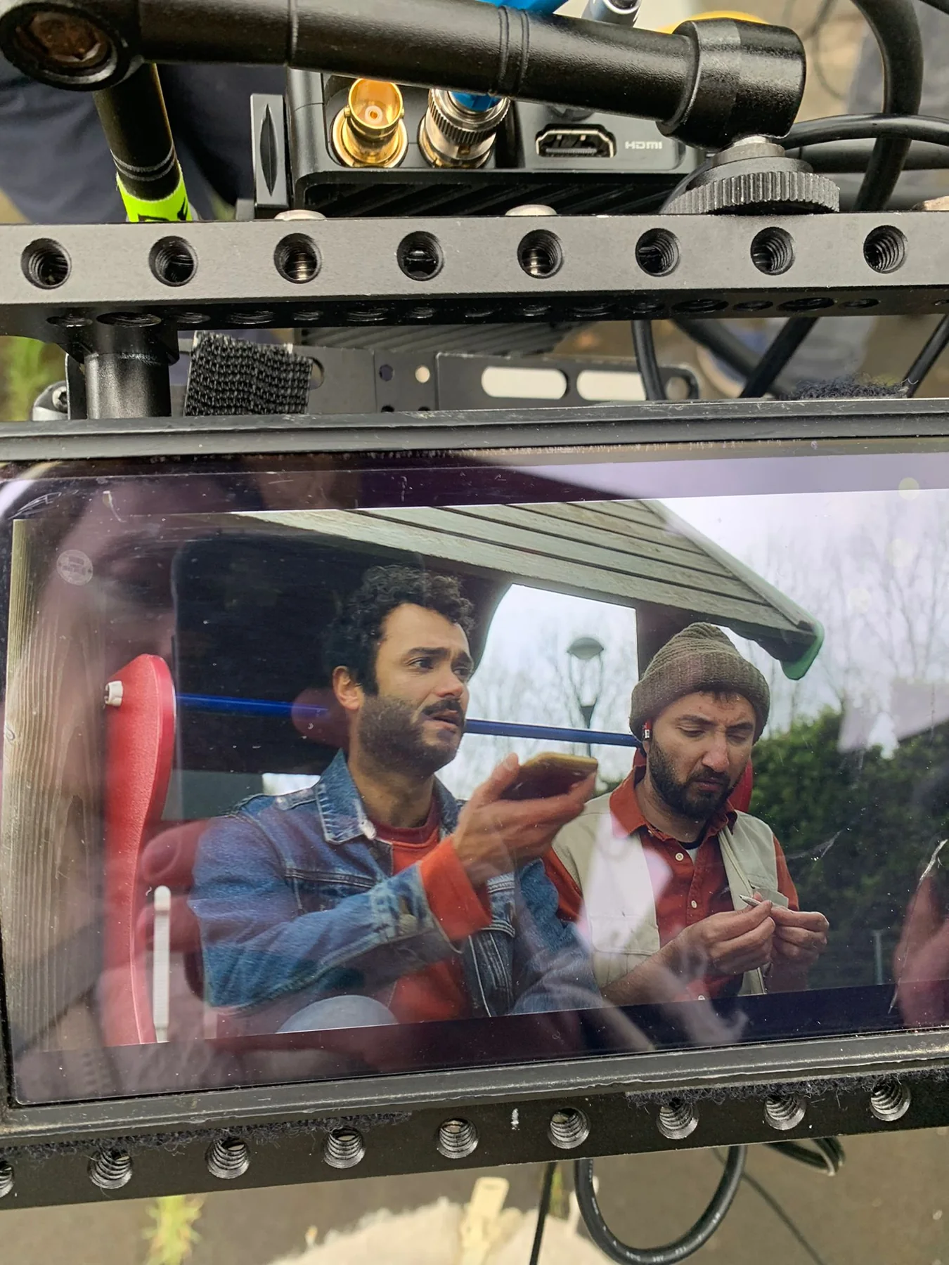 Behind the scenes view of a camera monitor