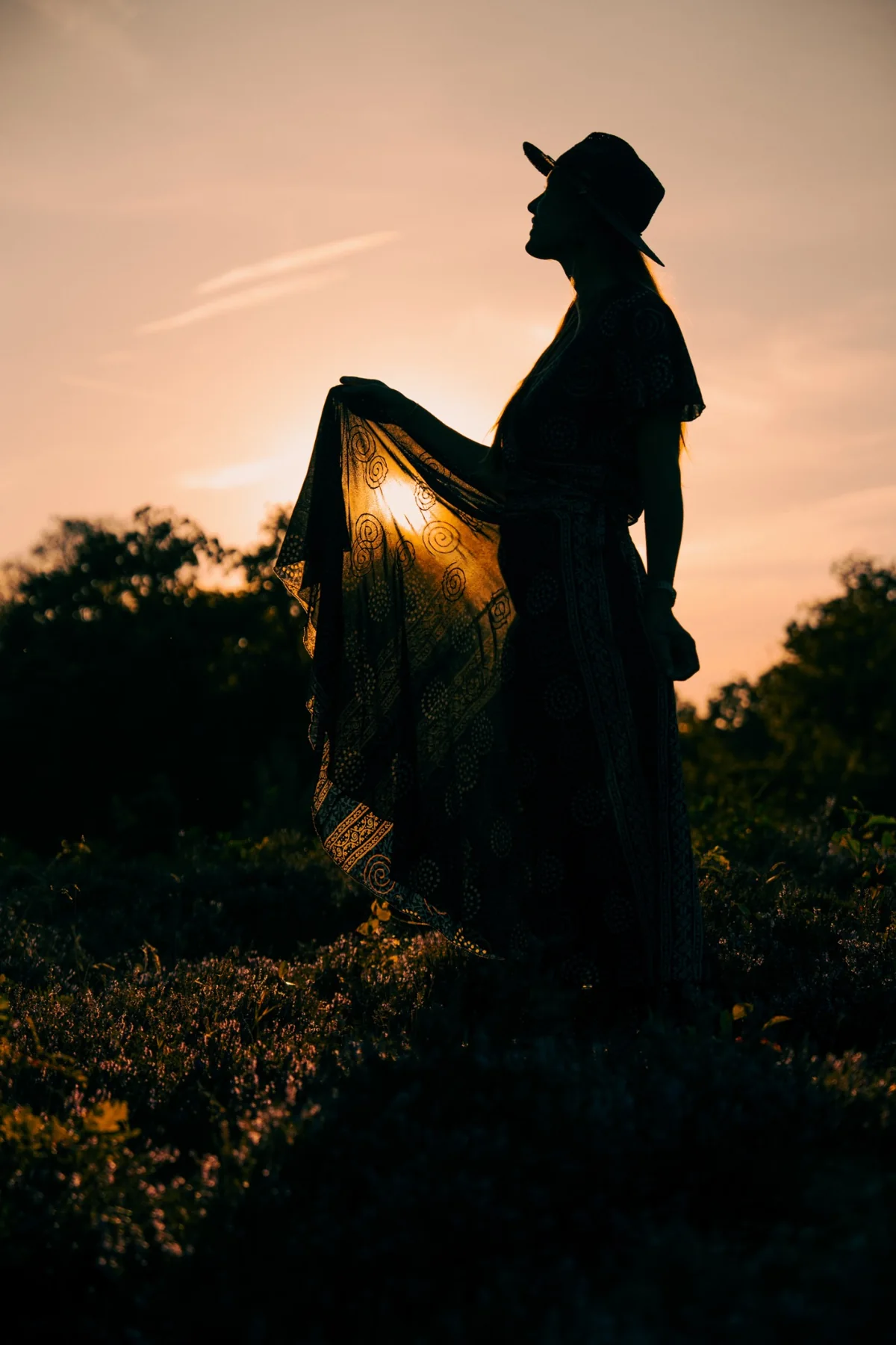 Silhouette of parent and child at sunset